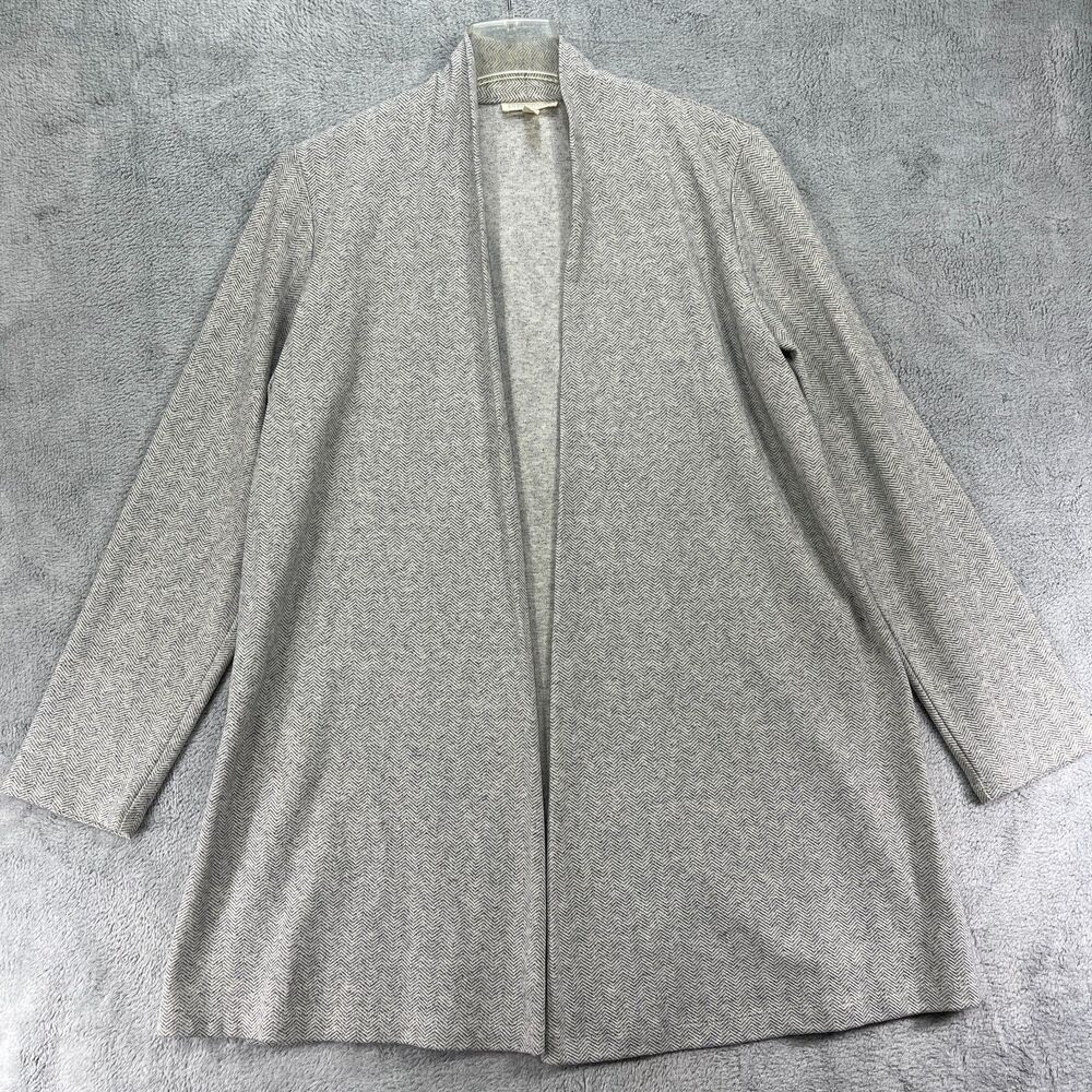 Eileen Fisher Cardigan Sweater Womens XS Gray Open Front Mid-Length